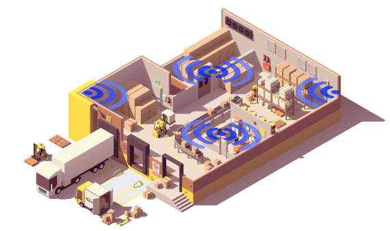 Indendørs sporingshal med beacon transmittere